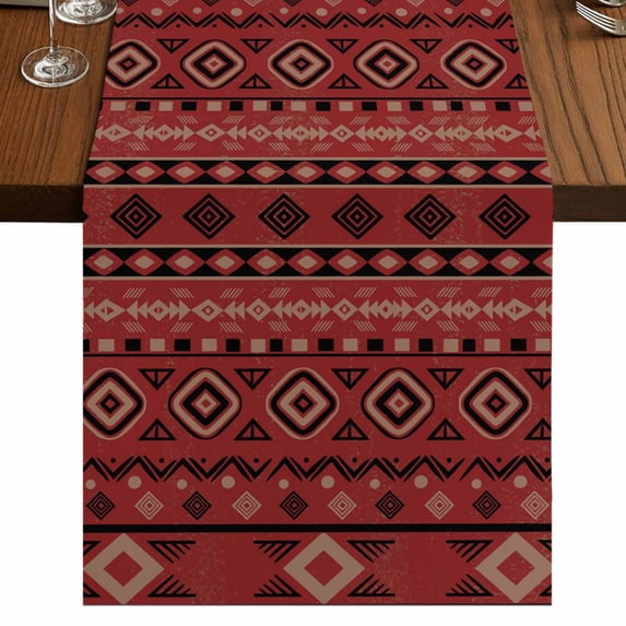 Table Runners 120 Inches Long Dress Scarves, Red Boho Southwestern Farmhouse Coffee/Dining/Kitchen Table Runner for Living Room, Farmhouse Aztec Tribe Ethnic Motifs 13x120 Inch
