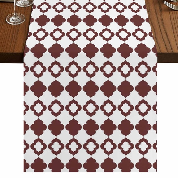 Table Runners 120 Inches Long Dress Scarves, Retro Boho Farmhouse Coffee/Dining/Kitchen Table Runner for Living Room, Dark Red Geometric Pattern Rhombic Bohemia 13x120 Inch