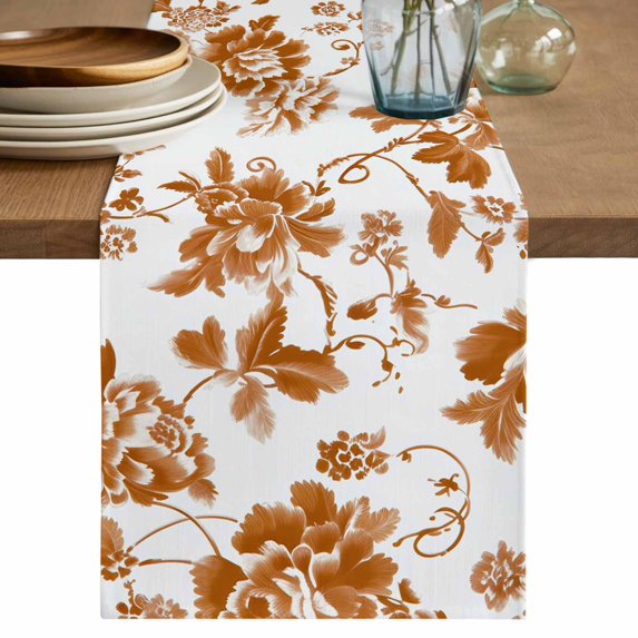 Table Runners 120 Inches Long Dress Scarves, Rustic Flowers Farmhouse Coffee/Dining/Kitchen Table Decor Table Runner for Living Room, Orange Pastoral Botanical Vintage Floral Leaves 13x120 Inch