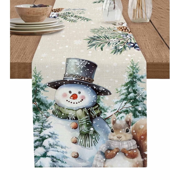Table Runners 120 Inches Long Dress Scarves, Sage Green Christmas Farmhouse Coffee/Dining/Kitchen Table Runner for Living Room, Snowman Xmas Tree Snowflake Elk Rustic 13x120 Inch