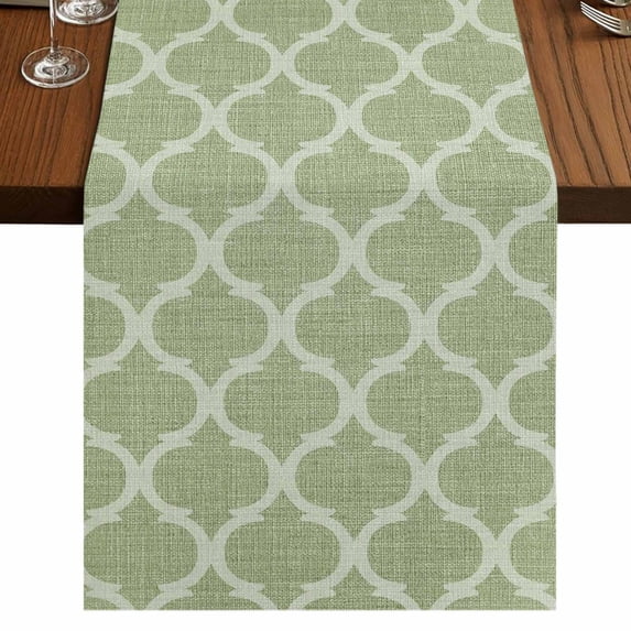 Table Runners 120 Inches Long Dress Scarves, Sage Green Moroccan Farmhouse Coffee/Dining/Kitchen Table Runner for Living Room, Boho Ethnic Chic Abstract Geometric 13x120 Inch