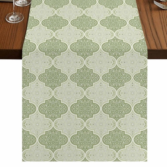 Table Runners 120 Inches Long Dress Scarves, Sage Green Morocco Farmhouse Coffee/Dining/Kitchen Table Runner for Living Room, Vintage Abstract Geometric Pattern 13x120 Inch