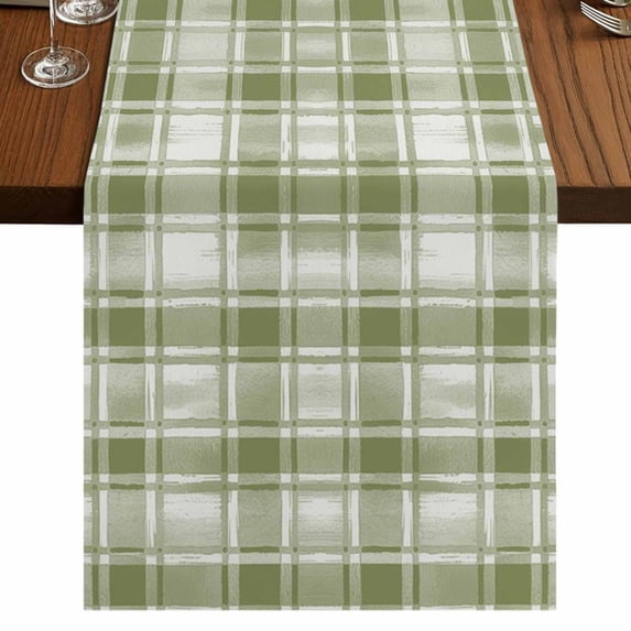 Table Runners 120 Inches Long Dress Scarves, Sage Green Plaid Farmhouse Coffee/Dining/Kitchen Table Runner for Living Room, Modern Art Checkered Farmhouse 13x120 Inch