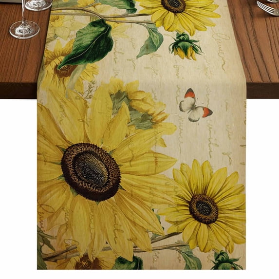 Table Runners 120 Inches Long Dress Scarves, Sunflowers Farmhouse Coffee/Dining/Kitchen Table Runner for Living Room, Retro Spring Botanical Blossom Flowers Bees 13x120 Inch