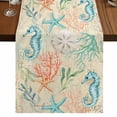 thumbnail image 1 of Table Runners 120 Inches Long Dress Scarves, Teal Red Coastal Farmhouse Coffee/Dining/Kitchen Table Runner for Living Room, Nautical Seahorse Beach Coral Starfish Beige 13x120 Inch, 1 of 9