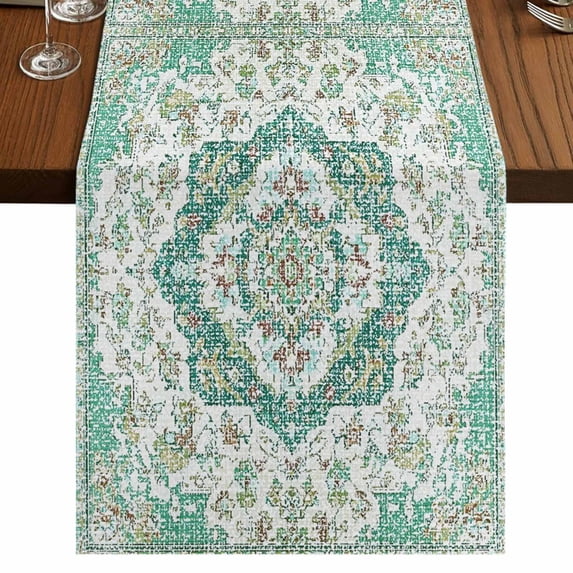 Table Runners 120 Inches Long Dress Scarves, Turquoise Boho Farmhouse Coffee/Dining/Kitchen Table Runner for Living Room, Vintage Abstract Art Floral Ethnic Tribe 13x120 Inch