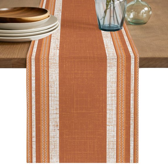 Table Runners 120 Inches Long Dress Scarves, Vintage Burnt Orange Striped Farmhouse Coffee/Dining/Kitchen Table Decor Table Runner for Living Room, Farmhouse Modern Stripes Boho 13x120 Inch