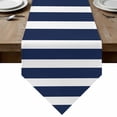 thumbnail image 1 of Table Runners 120 Inches Long, Navy Blue Stripe Cotton Linen Kitchen Dining Coffee Table Runner for Party Home Decor, Modern Simple Geometric White Striped Tabletop Dresser Scarves 13x120 Inch, 1 of 9