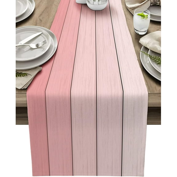 Table Runners 13X70 Inches Long, Ombre Blush Pink,Cotton Linen Farmhouse Retro Rustic Barn Wood Texture Tablecloths Non-Slip Party Table Decorations for Kitchen,Home,Dining,Outdoor,
