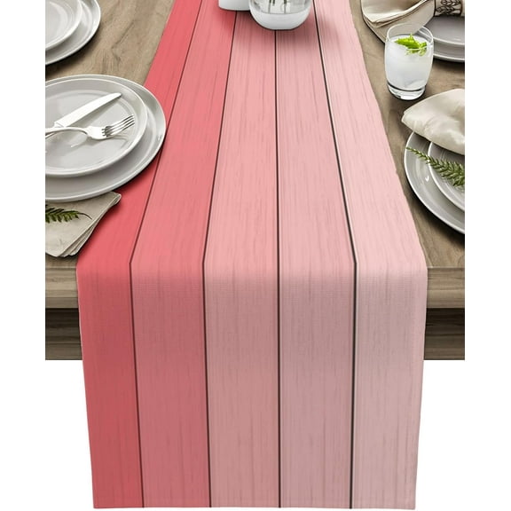 Table Runners 14X48 Inches Long, Light Pink,Cotton Linen Farmhouse Retro Rustic Barn Wood Texture Tablecloths Non-Slip Party Table Decorations for Kitchen,Home,Dining,Outdoor,