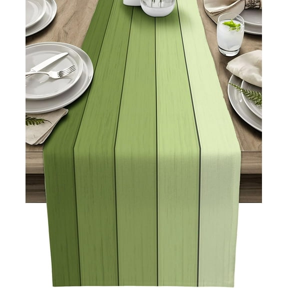 Table Runners 14X48 Inches Long, Ombre Moss Green,Cotton Linen Farmhouse Retro Rustic Barn Wood Texture Tablecloths Non-Slip Party Table Decorations for Kitchen,Home,Dining,Outdoor,