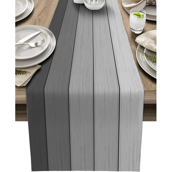 Table Runners 14X72 Inches Long, Light Gray Dark Grey,Cotton Linen Farmhouse Retro Rustic Barn Wood Texture Tablecloths Non-Slip Party Table Decorations for Kitchen,Home,Dining,Outdoor,