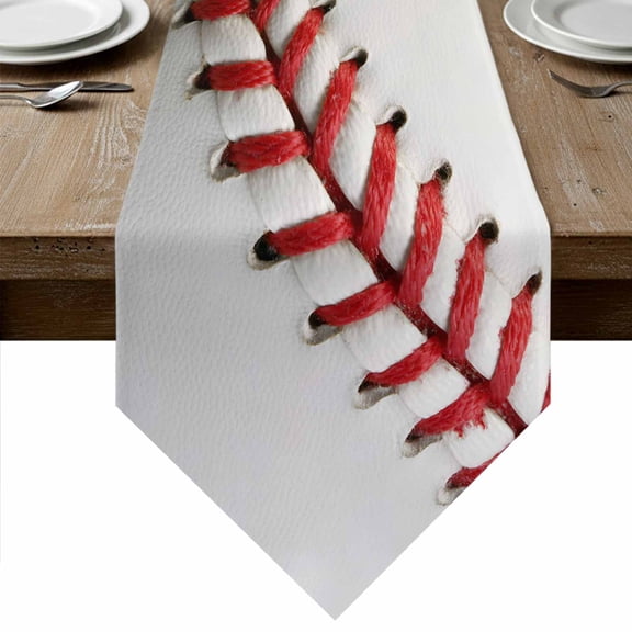 Table Runners 36 Inches Long, Baseball Cotton Linen Kitchen Dining Coffee Table Runner for Party Home Decor, Red White Texture Sports Ball Minimalist Tabletop Dresser Scarves Runner 13x36 Inch