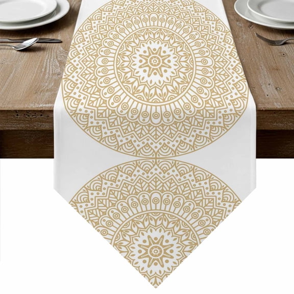 Table Runners 36 Inches Long, Beige Boho Cotton Linen Kitchen Dining Coffee Table Runner for Party Home Decor, Retro Farmhouse Ethnic Abstract Geometric Art Tabletop Dresser Scarves 13x36 Inch