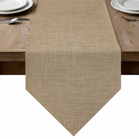Table Runners 36 Inches Long, Brown Farmhouse Cotton Linen Kitchen Dining Coffee Table Runner for Party Home Decor, Vintage Country Monochrome Textured Tabletop Dresser Scarves Runner 13x36 Inch