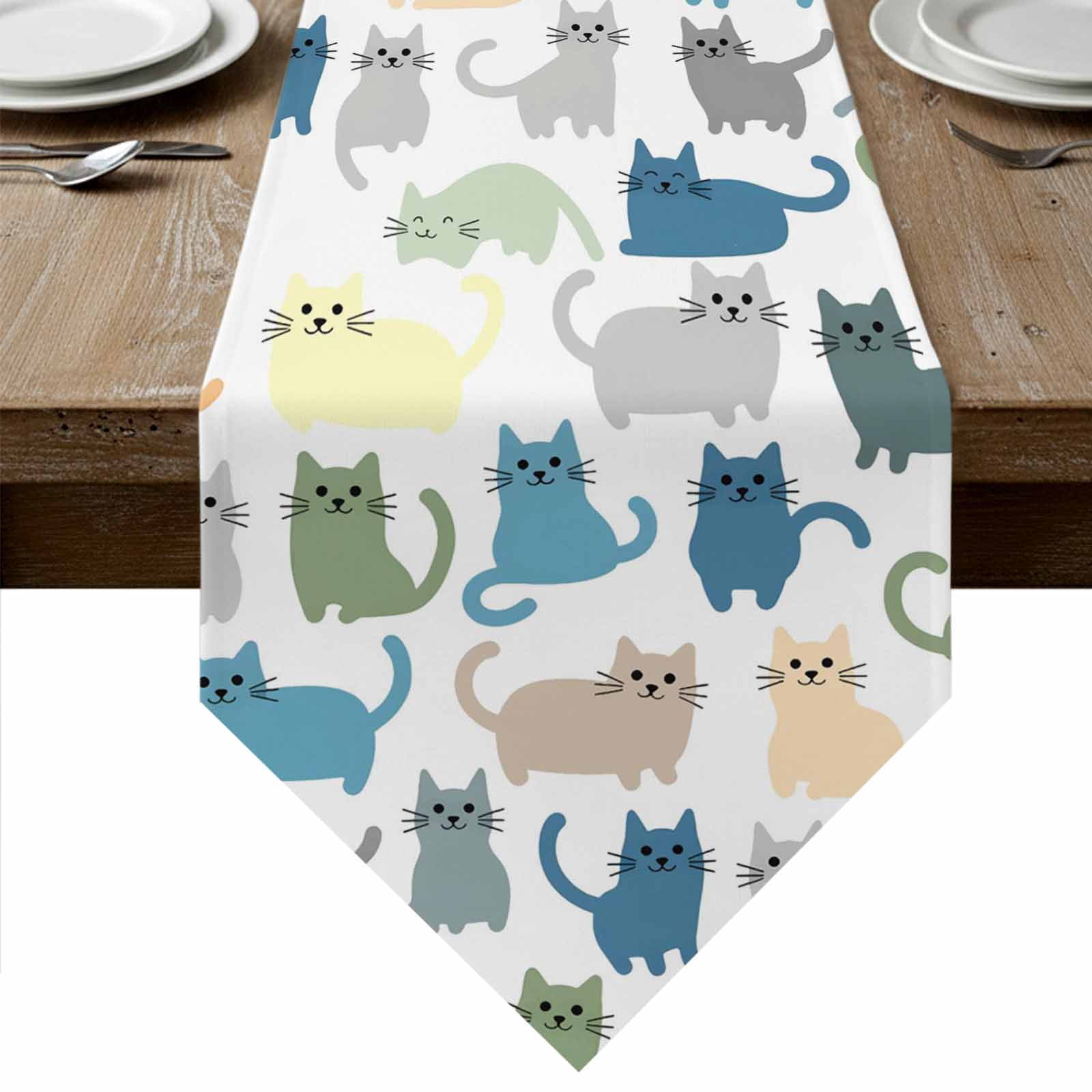 Table Runners 36 Inches Long, Cute Cats Animals Cotton Linen Kitchen ...