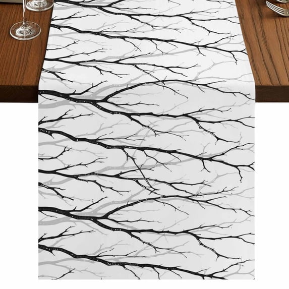Table Runners 36 Inches Long Dress Scarves, Black Branches Farmhouse Kitchen Table Runner, Short Coffee Tablerunners, Modern Abstract Art Forest Silhouettes 13x36 Inch