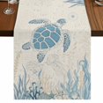 thumbnail image 1 of Table Runners 36 Inches Long Dress Scarves, Blue Turtle Coastal Farmhouse Kitchen/Dining Table Runner, Short Coffee Tablerunners, Coral Summer Beach Nautical Ocean Beige 13x36 Inch, 1 of 9