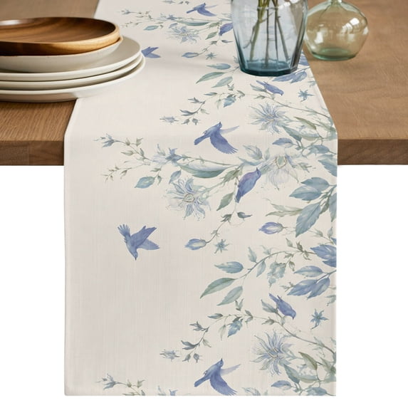 Table Runners 36 Inches Long Dress Scarves, Botanical Leaves Farmhouse Kitchen/Dining Table Decor Table Runner, Short Coffee Tablerunners, Country Watercolor Leaf Vines Birds 13x36 Inch