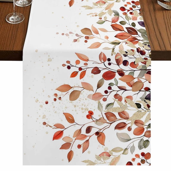 Table Runners 36 Inches Long Dress Scarves, Brown Eucalyptus Leaves Farmhouse Kitchen/Dining Table Runner, Short Coffee Tablerunners, Summer Botanical Watercolor 13x36 Inch