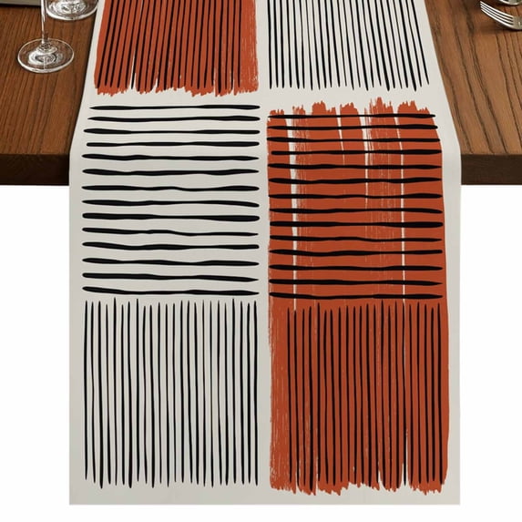 Table Runners 36 Inches Long Dress Scarves, Brown Striped Farmhouse Kitchen/Dining Table Runner, Short Coffee Tablerunners, Farmhouse Stripes Modern Abstract Art 13x36 Inch