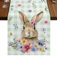 thumbnail image 1 of Table Runners 36 Inches Long Dress Scarves, Bunny Easter Farmhouse Kitchen Table Runner, Short Coffee Tablerunners, Green Plaid Spring Floral Pastoral 13x36 Inch, 1 of 9