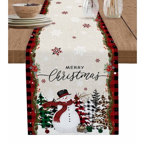 Table Runners 36 Inches Long Dress Scarves, Christmas Farmhouse Kitchen/Dining Table Runner, Short Coffee Tablerunners, Rustic Red Plaid Tree Xmas Snowman 13x36 Inch