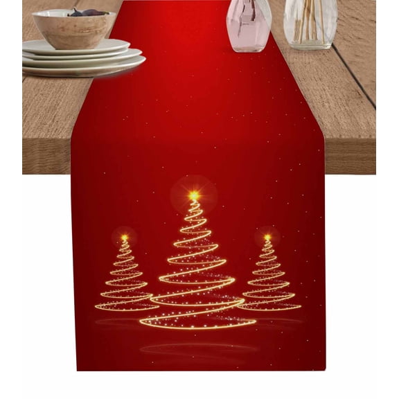 Table Runners 36 Inches Long Dress Scarves, Christmas Shinny Tree Farmhouse Kitchen/Dining Table Runner, Short Coffee Tablerunners, Xmas Light Stars Abstract Red 13x36 Inch