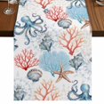 thumbnail image 1 of Coastal Ocean 36 Inch Table Runner, Summer Beach Nautical Octopus Corals Farmhouse Dresser Scarf Cotton & Linen Tablerunner for Dining/Kitchen Island/Holiday Party Décor Small 13" x 36", 1 of 9