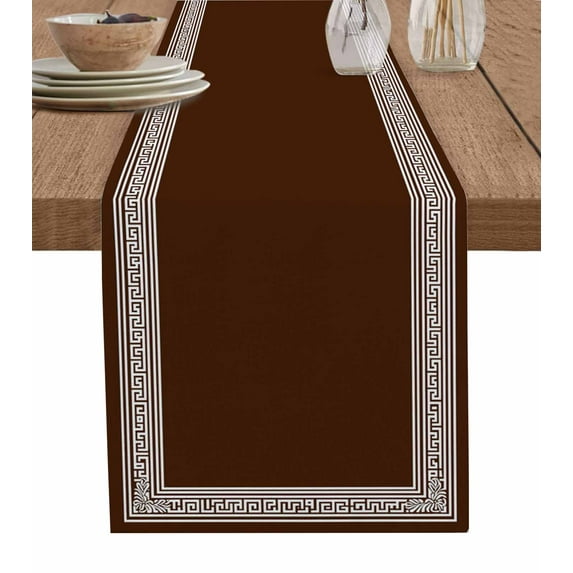 Table Runners 36 Inches Long Dress Scarves, Coffee Brown Greek Key Farmhouse Kitchen/Dining Table Runner, Short Coffee Tablerunners, Geometric Greece Ancient Farmhouse Geo 13x36 Inch
