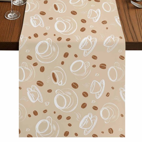 Table Runners 36 Inches Long Dress Scarves, Coffee Cups Farmhouse Kitchen/Dining Table Runner, Short Coffee Tablerunners, Vintage Country Leisure Coffee Beans Beige 13x36 Inch