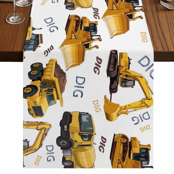 Table Runners 36 Inches Long Dress Scarves, Construction Truck Farmhouse Kitchen/Dining Table Runner, Short Coffee Tablerunners, Cartoon Grips and Bulldozers Stirrup Car 13x36 Inch