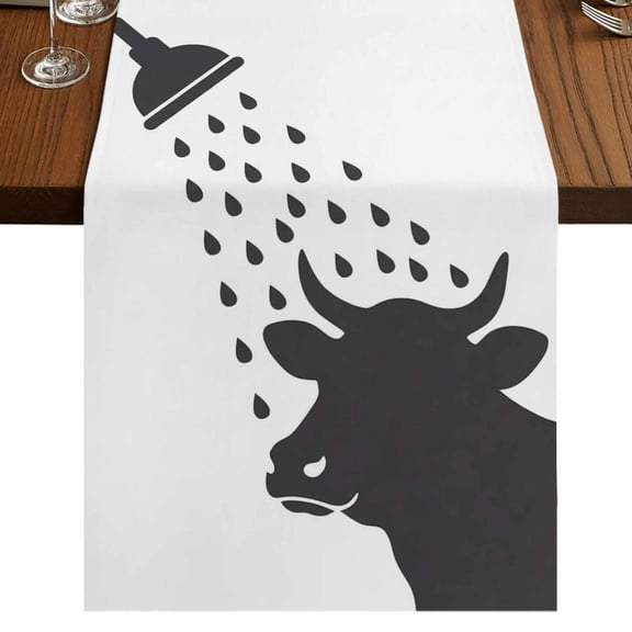 Table Runners 36 Inches Long Dress Scarves, Cows Showering Farmhouse Kitchen/Dining Table Runner, Short Coffee Tablerunners, Modern Abstract Art Funny Animals 13x36 Inch