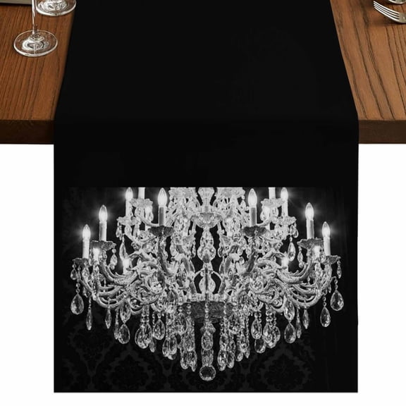 Table Runners 36 Inches Long Dress Scarves, Crystal Chandelier Farmhouse Kitchen/Dining Table Runner, Short Coffee Tablerunners, Candle Abstract Luxury Modern 13x36 Inch