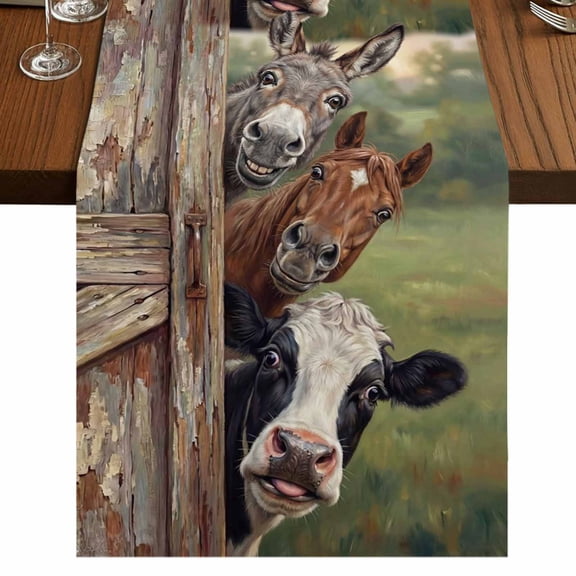 Table Runners 36 Inches Long Dress Scarves, Farmhouse Animals Farmhouse Kitchen/Dining Table Runner, Short Coffee Tablerunners, Country Cows Horses Donkeys Farm 13x36 Inch
