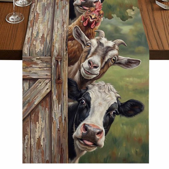 Table Runners 36 Inches Long Dress Scarves, Farmhouse Animals Farmhouse Kitchen/Dining Table Runner, Short Coffee Tablerunners, Country Cows Sheeps Roosters Farm 13x36 Inch