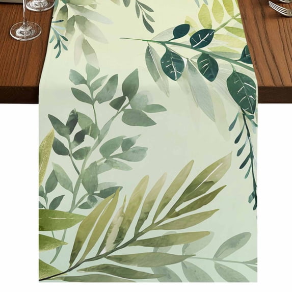 Table Runners 36 Inches Long Dress Scarves, Green Blue Leaves Farmhouse Kitchen/Dining Table Runner, Short Coffee Tablerunners, Summer Botanical Farmhouse Watercolor Leaf 13x36 Inch