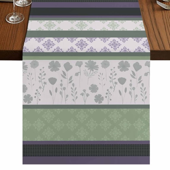 Table Runners 36 Inches Long Dress Scarves, Green Stripes Abstract Farmhouse Kitchen/Dining Table Runner, Short Coffee Tablerunners, Geometric Spring Flowers Rustic 13x36 Inch