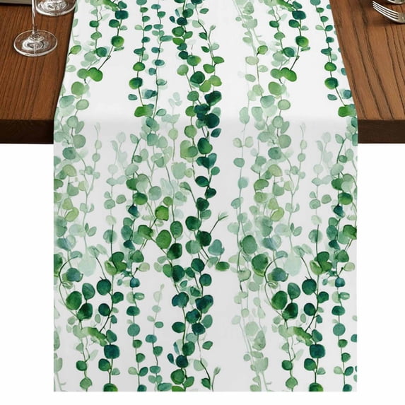 Table Runners 36 Inches Long Dress Scarves, Green Weeping Eucalyptus Farmhouse Kitchen/Dining Table Runner, Short Coffee Tablerunners, Spring Summer Country Leaves 13x36 Inch