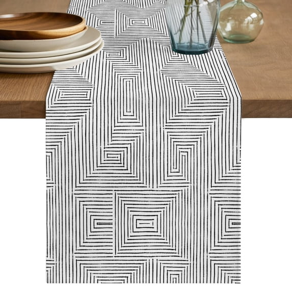 Table Runners 36 Inches Long Dress Scarves, Grey Geometric Farmhouse Kitchen/Dining Table Decor Table Runner, Short Coffee Tablerunners, Aesthetics Luxury Abstract Art 13x36 Inch