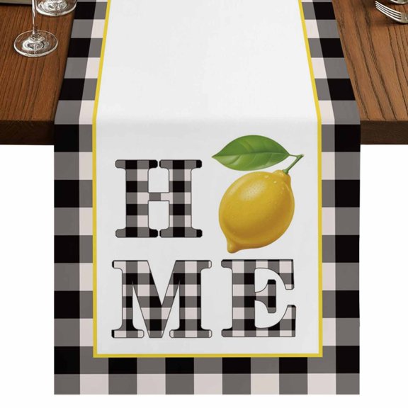 Table Runners 36 Inches Long Dress Scarves, Lemon Farmhouse Kitchen Table Runner, Short Coffee Tablerunners, Summer Botanical Black White Plaid Pastoral 13x36 Inch