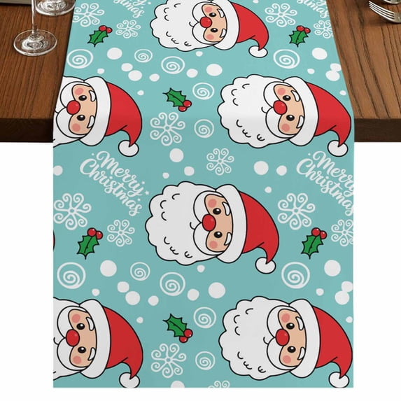 Table Runners 36 Inches Long Dress Scarves, Merry Christmas Farmhouse Kitchen/Dining Table Runner, Short Coffee Tablerunners, Santa Claus Xmas Winter Leaves Snowflake Blue 13x36 Inch