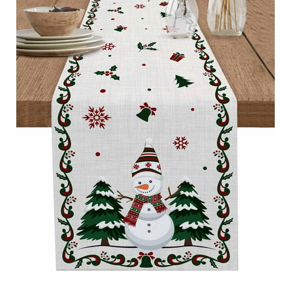 Table Runners 36 Inches Long Dress Scarves, Merry Christmas Farmhouse Kitchen/Dining Table Runner, Short Coffee Tablerunners, Xmas Trees Snowman Snowflake Winter 13x36 Inch