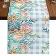 thumbnail image 1 of Table Runners 36 Inches Long Dress Scarves, Nautical Coastal Farmhouse Kitchen/Dining Table Runner, Short Coffee Tablerunners, Summer Beach Shell Coral Seaweed Blue Plaid 13x36 Inch, 1 of 9