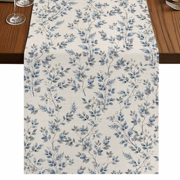 Table Runners 36 Inches Long Dress Scarves, Navy Blue Leaves Farmhouse Kitchen/Dining Table Runner, Short Coffee Tablerunners, Vintage Summer Botanical Farmhouse Rustic 13x36 Inch