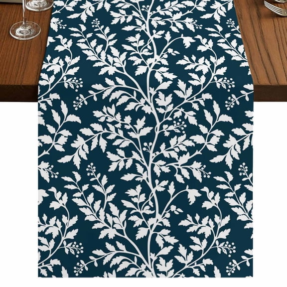 Table Runners 36 Inches Long Dress Scarves, Navy Blue Spring Floral Farmhouse Kitchen Table Runner, Short Coffee Tablerunners, Farmhouse Flowers Elegant Pastoral 13x36 Inch