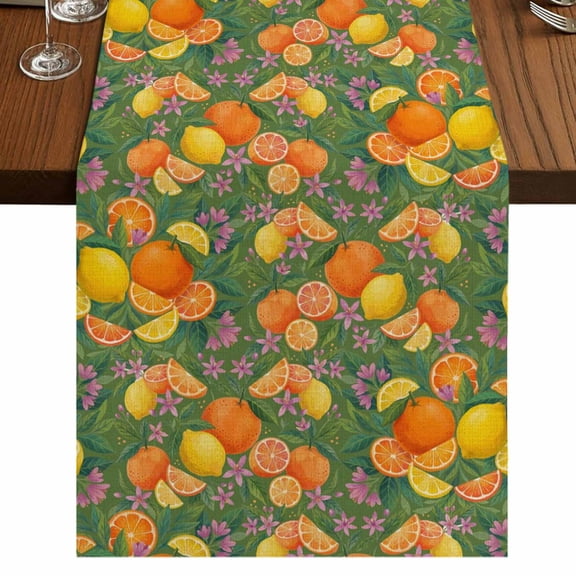 Table Runners 36 Inches Long Dress Scarves, Orange Lemons Farmhouse Kitchen/Dining Table Runner, Short Coffee Tablerunners, Summer Botanical Elegant Pastoral Watercolor 13x36 Inch