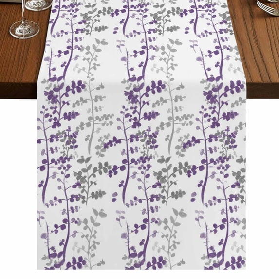 Table Runners 36 Inches Long Dress Scarves, Purple Grey Botanical Farmhouse Kitchen/Dining Table Runner, Short Coffee Tablerunners, Spring Floral Summer Farmhouse 13x36 Inch