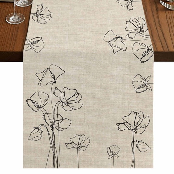 Table Runners 36 Inches Long Dress Scarves, Retro Beige Flowers Farmhouse Kitchen/Dining Table Runner, Short Coffee Tablerunners, Rustic Abstract Floral Simple Art 13x36 Inch
