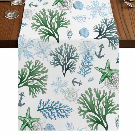 Table Runners 36 Inches Long Dress Scarves, Sage Green Coastal Farmhouse Kitchen/Dining Table Runner, Short Coffee Tablerunners, Coral Starfish Seaside Summer Beach 13x36 Inch